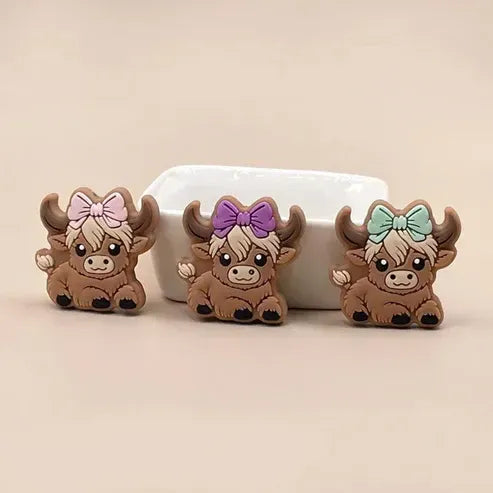 Brown Highland Cow Calf with Bowtie Pink