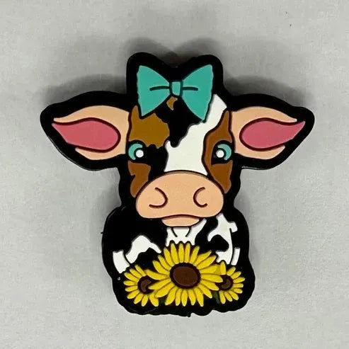 Western Country Cow Calf Sunflower Bow (Teal)