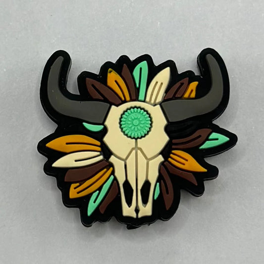 Buffalo Skull with Aztec Print Pattern Flower